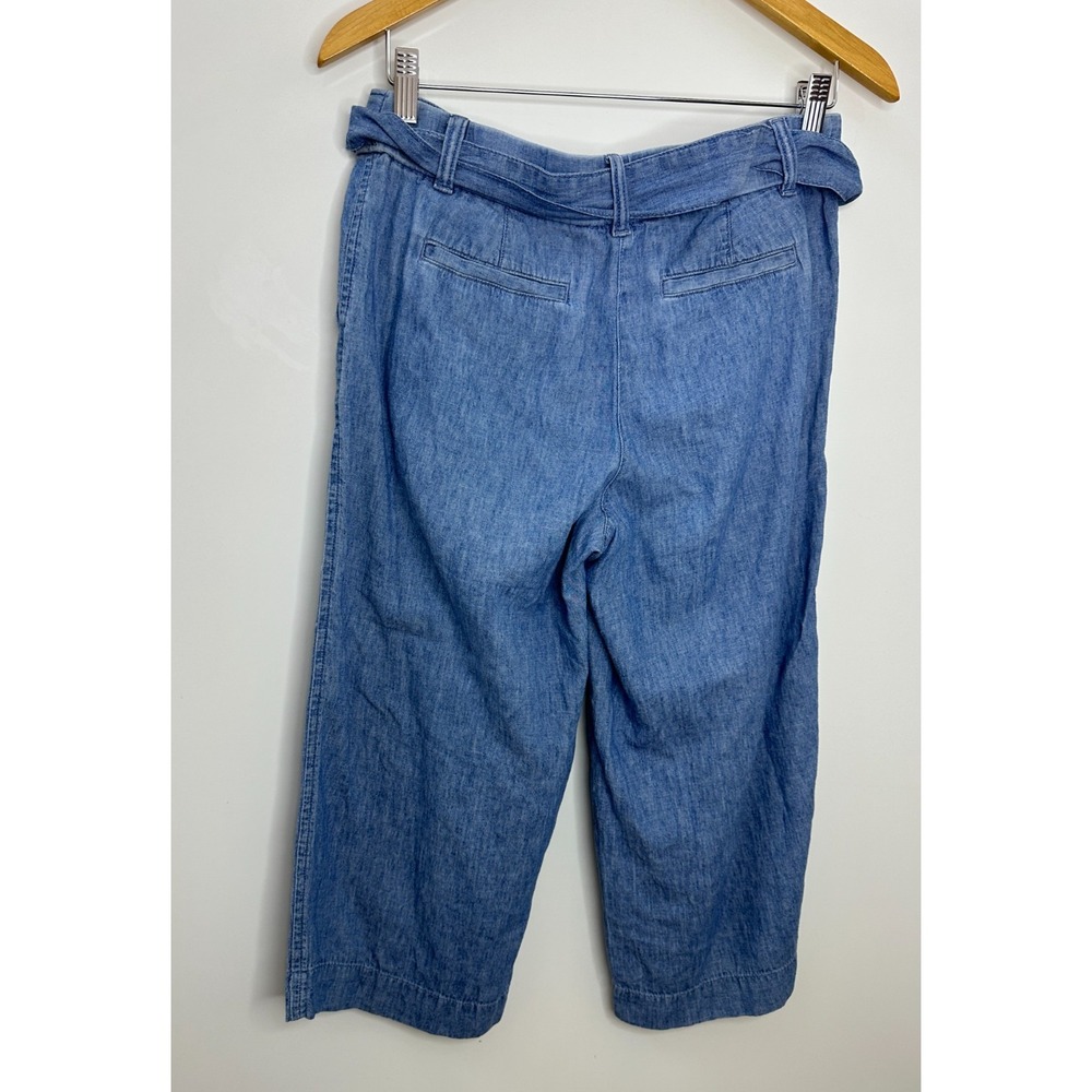 Talbots Linen Blend Chambray Tie-Waist Wide-Leg Cropped Pants Blue 2P 2 Petite - Picture 7 of 11